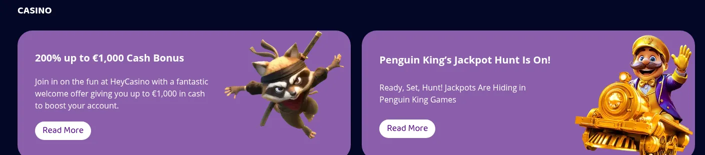 HeyCasino Bonusbanner mit dem Willkommensangebot